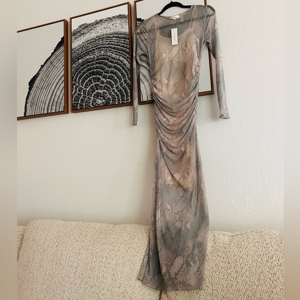 Sheer Snakeskin Long Sleeve Maxi Dress M NWT
